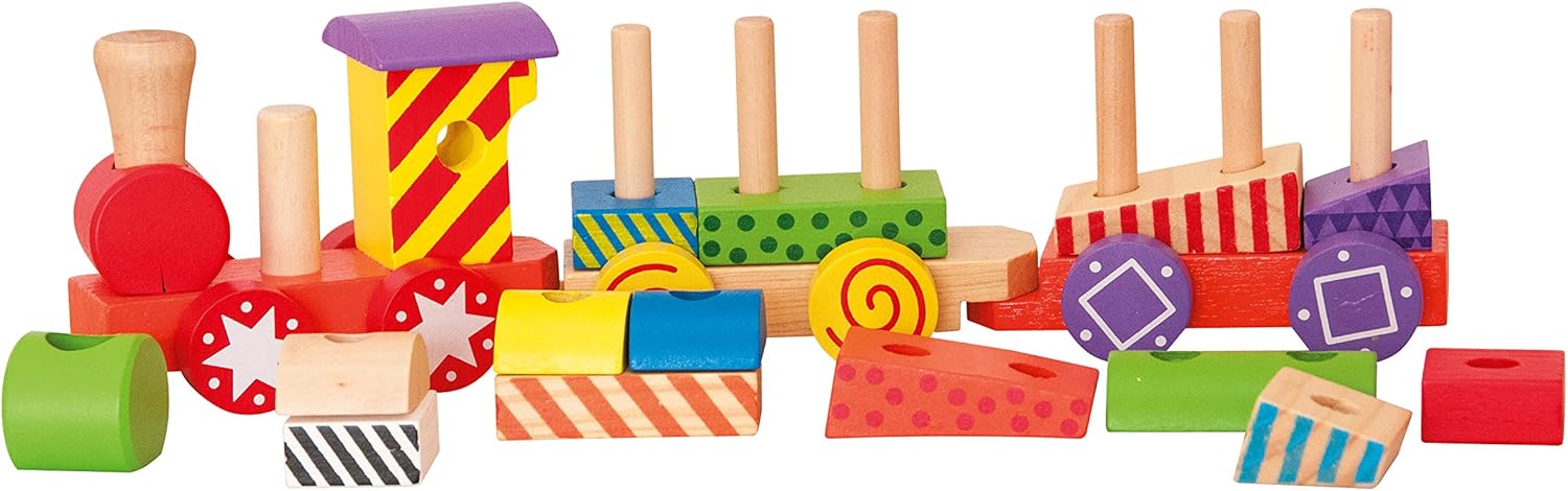 Woodyland 35 x 9 cm Didactic Toys Small Stacking Train with Printed Blocks (17-Piece