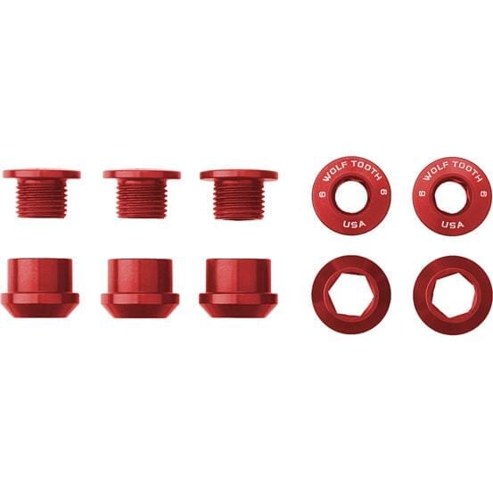 Wolf Tooth Chainring Bolts and Nuts for 1x - Set of 5 Red M8 x.75 x 5