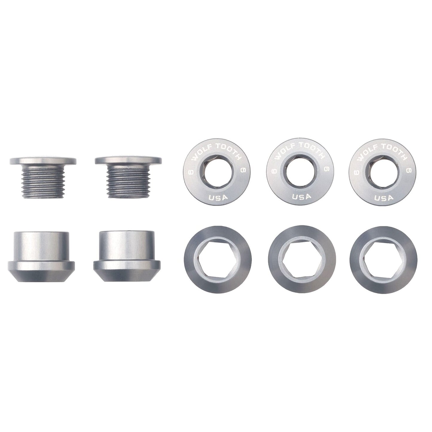 Wolf Tooth Chainring Bolts and Nuts for 1x - Set of 5 Silver M8 x.75 x 5