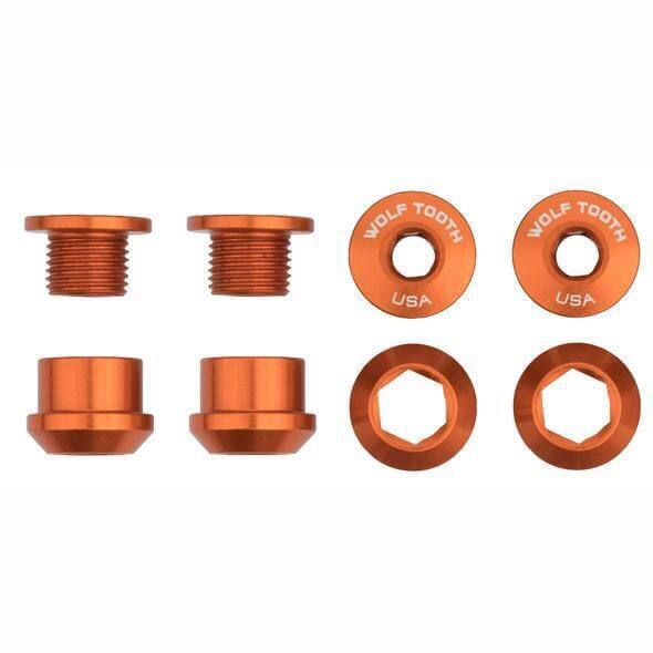 Wolf Tooth Chainring Bolts and Nuts for 1x - Set of 4 Orange M8 x.75 x 4