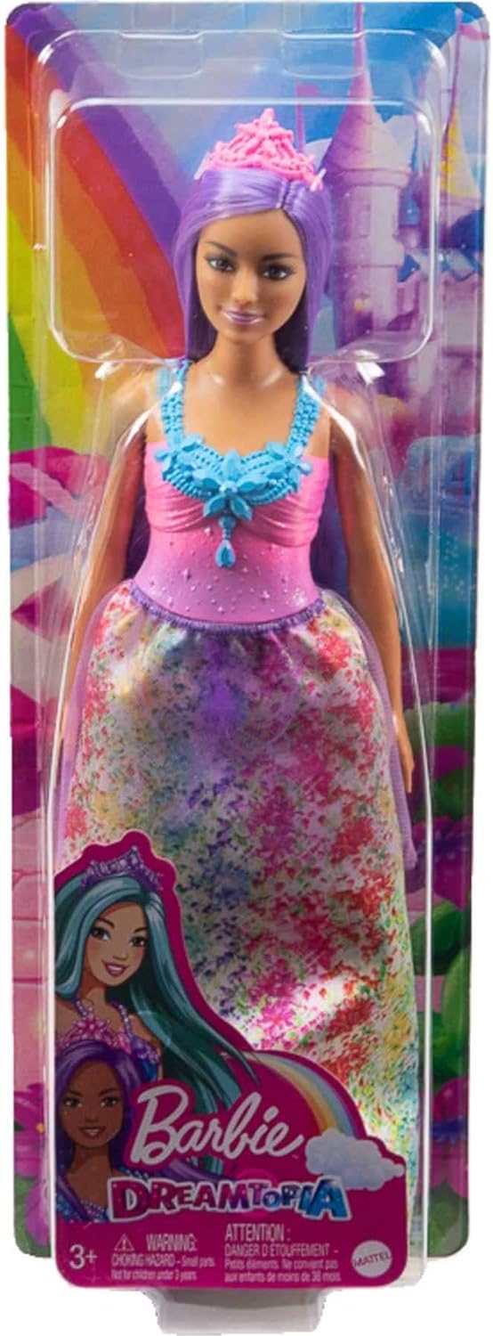 Barbie Dreamtopia Royal Doll with Curvy Body, Purple Hair & Sparkly Bodice Wearing Removable Skirt, Shoes & Headband, HGR17