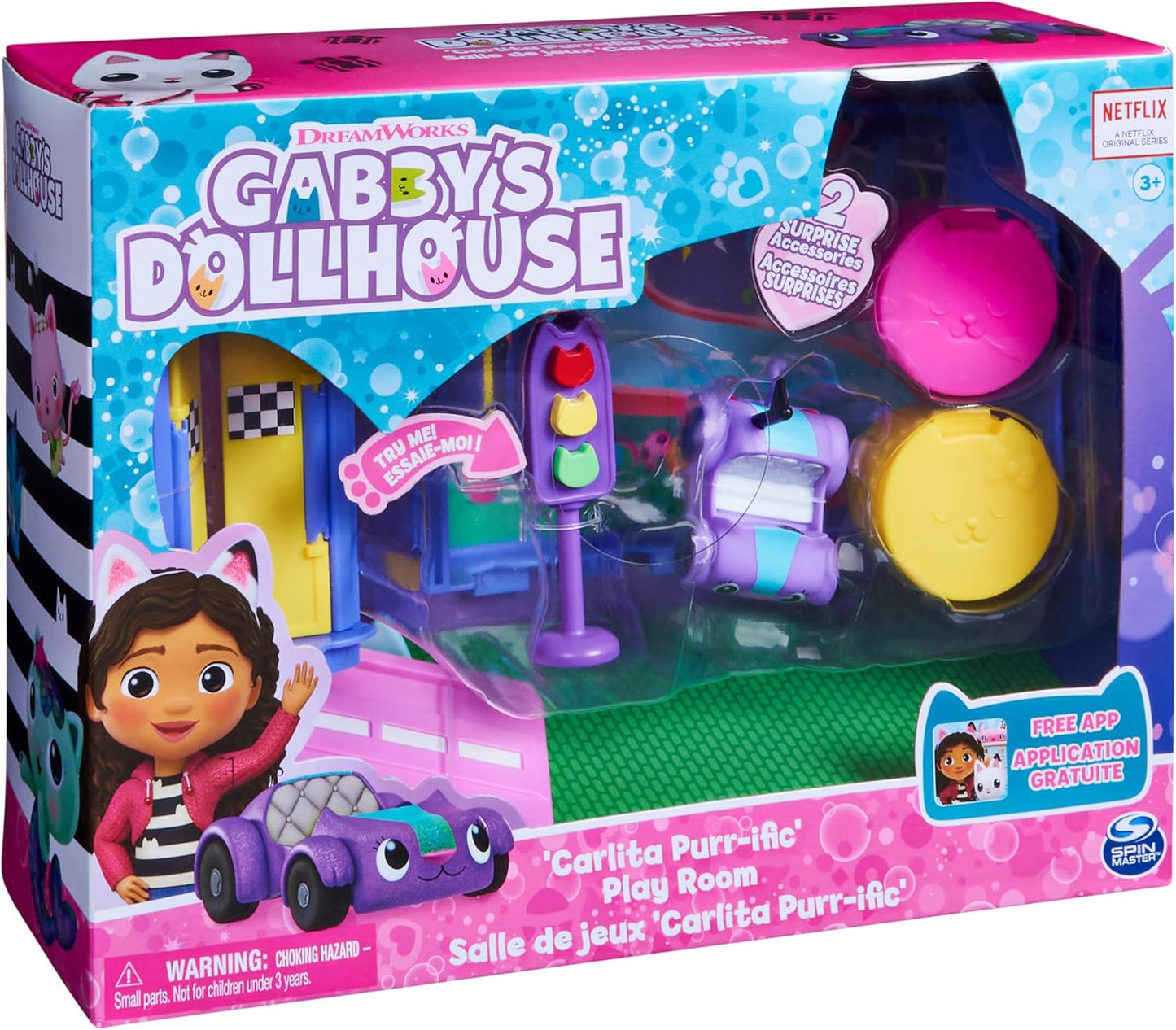 Gabby’s Dollhouse, Carlita Purr-ific Play Room with Carlita Toy Car, Accessories, Furniture and Dollhouse Deliveries, Kids’ Toys for Ages 3 and up