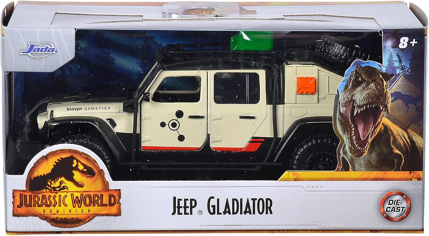 Jada- Jurassic World Coche Jeep Gladiator, De la Película Jurassic World Dominion 2022, Escala 1:32 (15cm), Metálico, Partes móviles, A partir de 8 Años (253252023