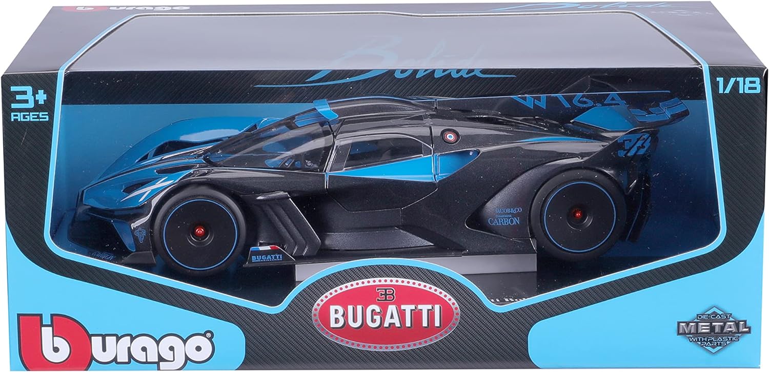 Bburago Bugatti Bolide: Modellauto im Maßstab 1:18, Türen beweglich, blau-schwarz (18-11047B