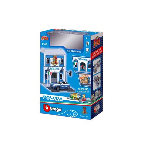 Bburago B18-31502 STREET FIRE CITY POICE STATION Playset with Land Rover Freelander 2 Die-Cast Car-1:43 Scale Toy Play set, Police