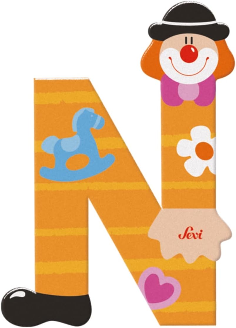 Sevi 81750 N Approx. 10 cm Door Room, ABC Wooden Educational Toy for Children from 3 Years Old Letter Clowns Assorted Orange/Green, Multicoloured, ca. 10 x 7,5 cm