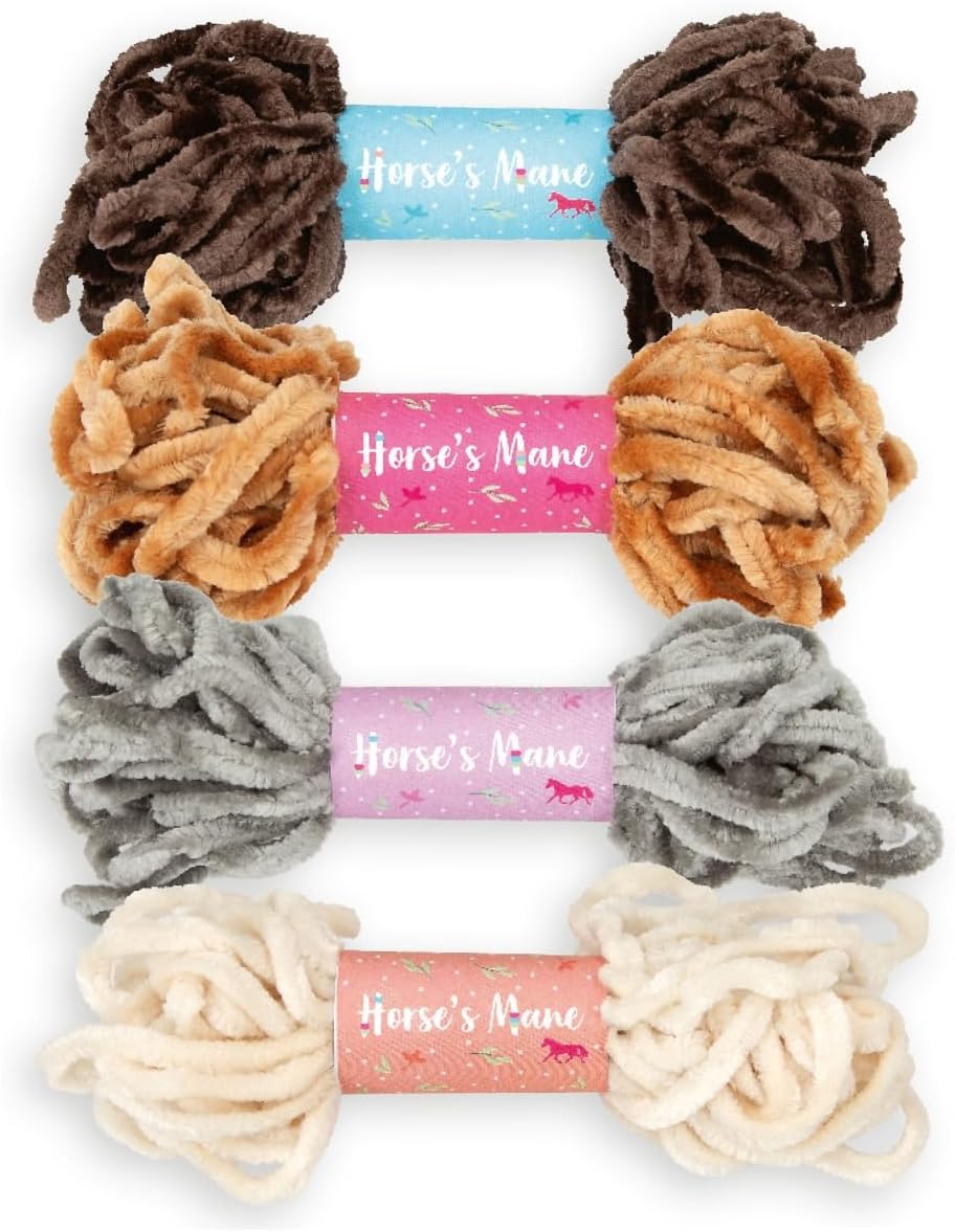 Depesche 12484 Miss Melody Horse Mane Braiding DIY Set Including 8 Cardboard Boxes in Horse Head Shape, 4 Wool Threads and Colourful Rubber Bands and Clips