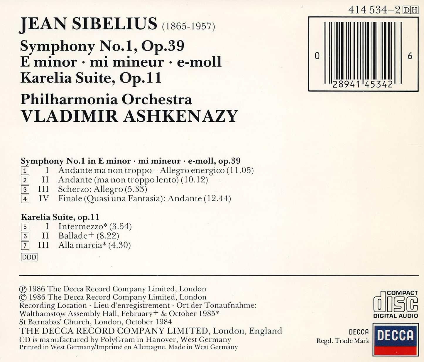 Symphony 1 / Karelia Suite