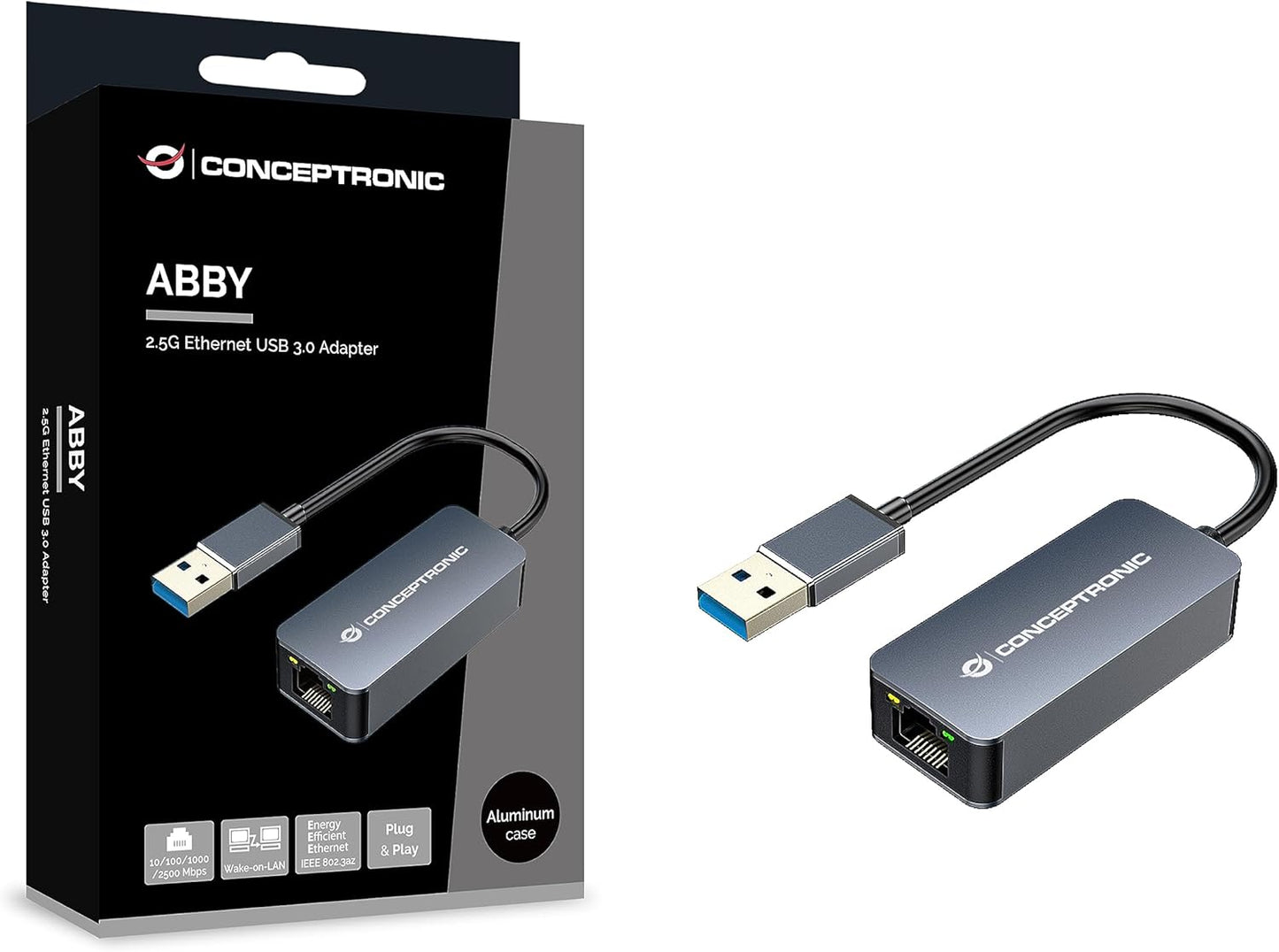 Conceptronic ABBY12G 2.5G Ethernet USB 3.0 Adapter Wake-on-LAN Compatible with Nintendo Switch