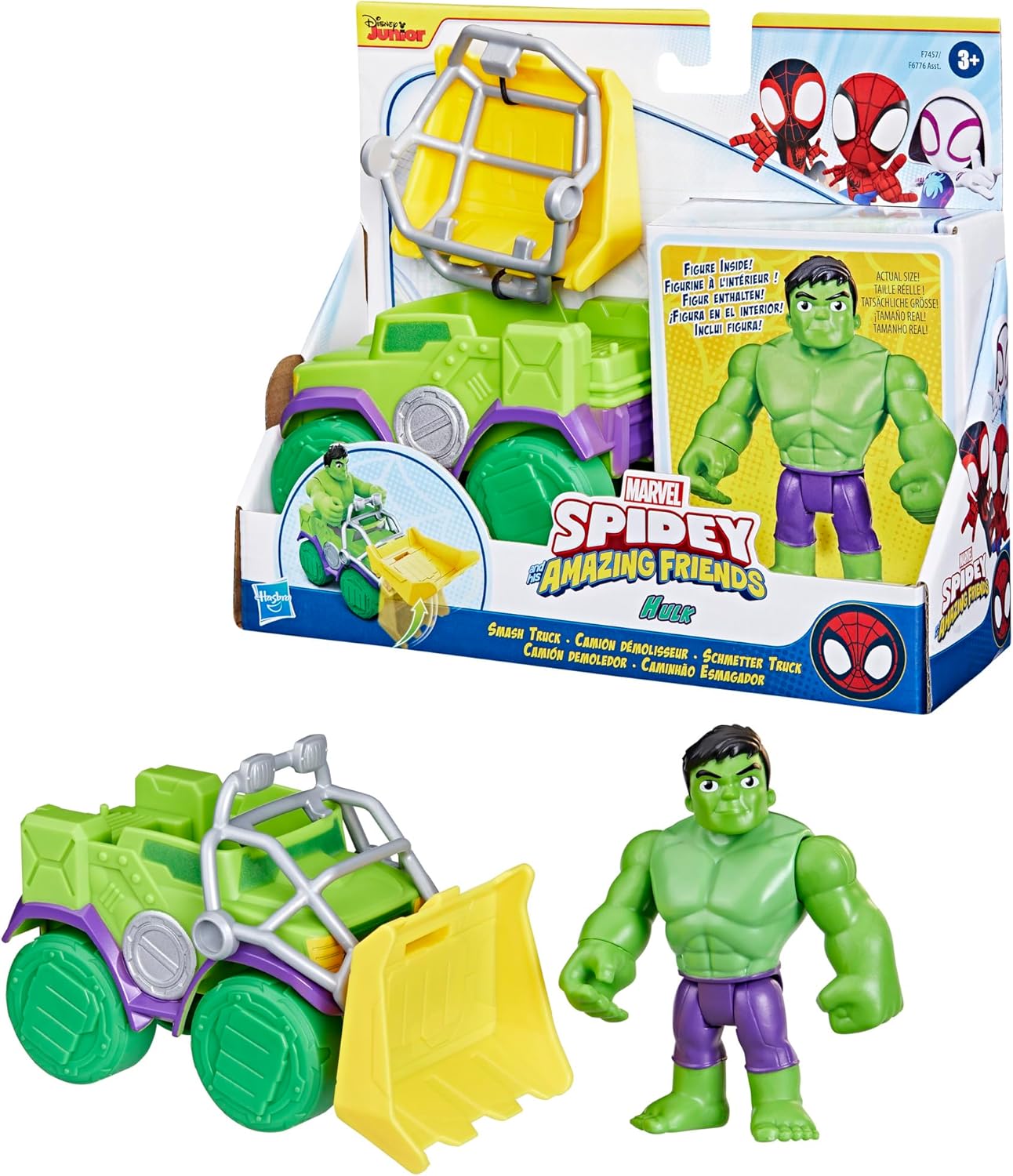 Marvel Spidey en zijn superteam, Hulk en sloopwagen, figuur met voertuig en accessoires, kleuterspeelgoed
