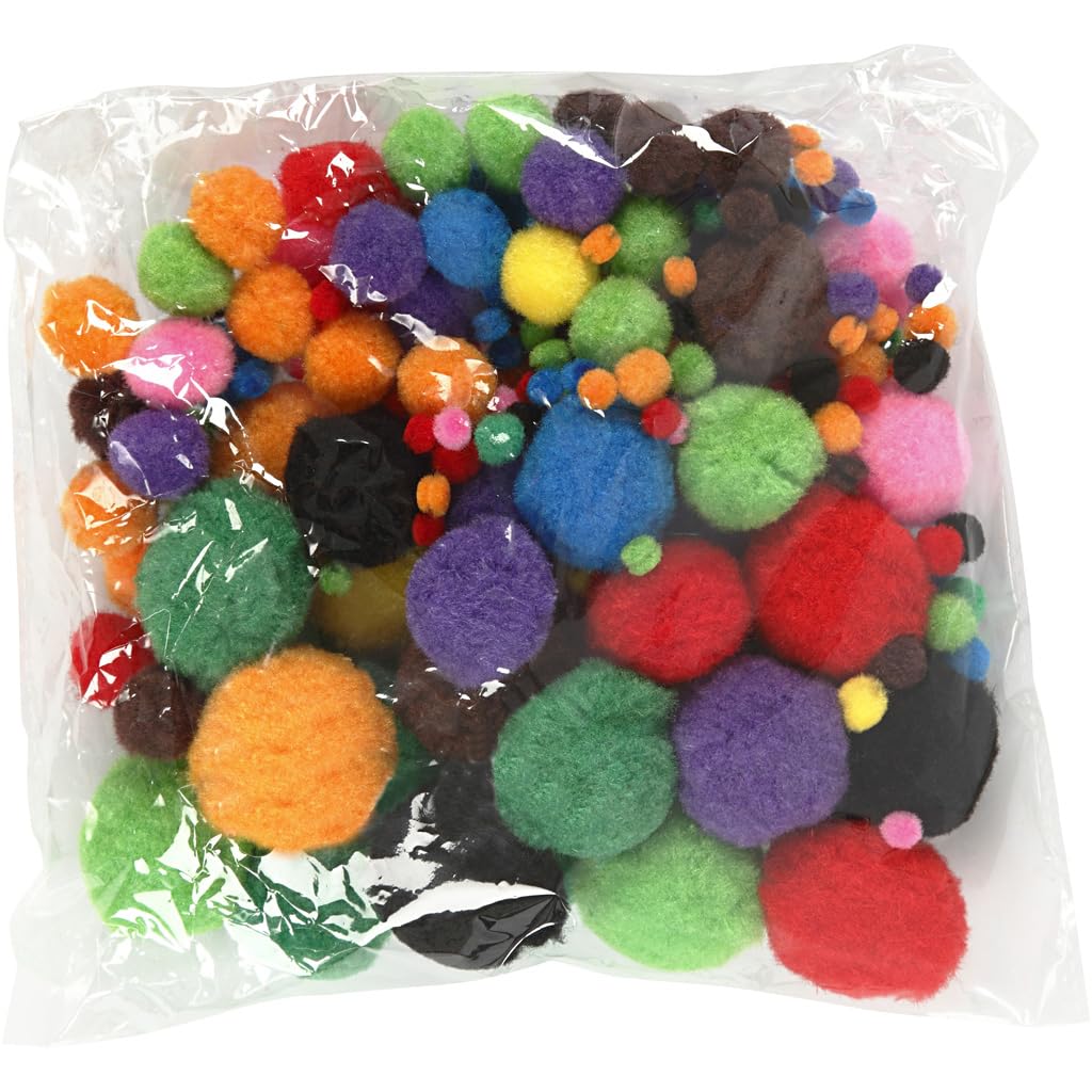 Pom-Poms, D: 5-40 mm, approx. 150 asstd, 42g