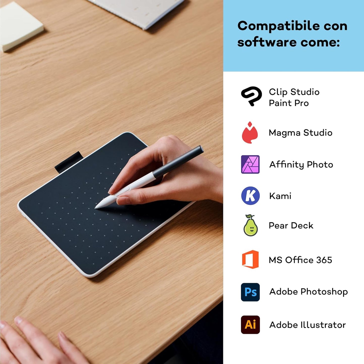 Tavoletta con penna Wacom One S inclusa penna EMR senza batteria, connessione Bluetooth, per Windows, Mac, Chromebook e Android. Ideale per creativi principianti, per il disegno in digitale