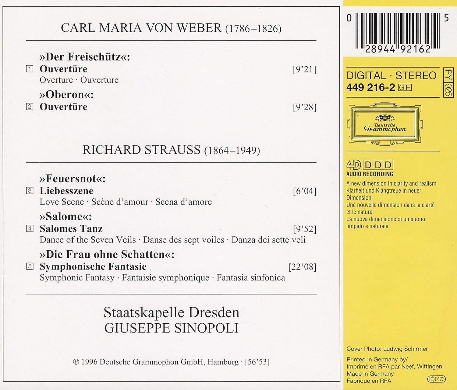 Der Freischutz: Overture / Oberon: Overture / Feuersnot: Liebesszene / Salome: