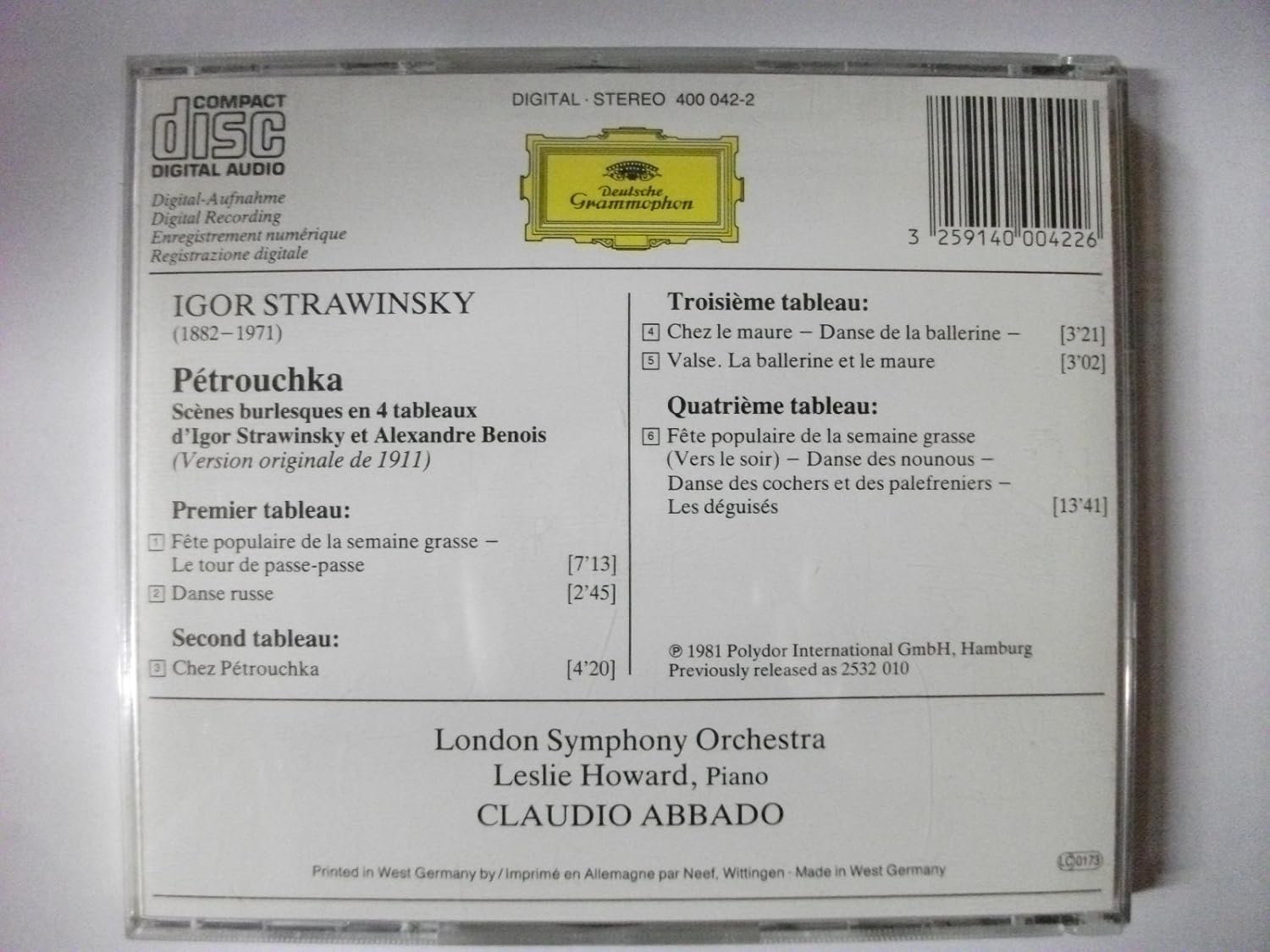Strawinsky: Petrouchka / London Symphony Orchestra / Leslie Howard, Piano