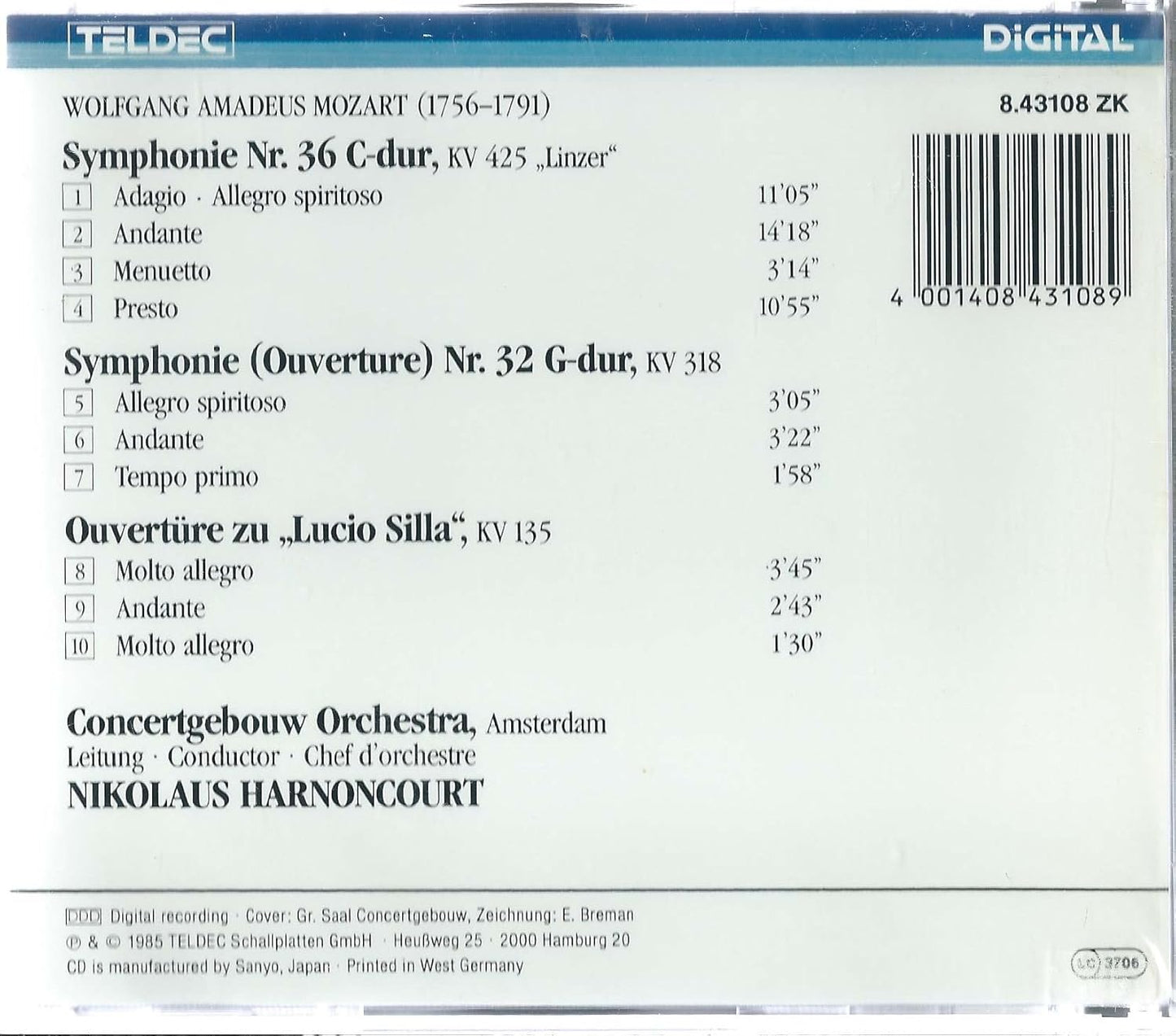 MOZART : Symphonies nø32 36 'Linzer' / Overture 'Lucio silla'