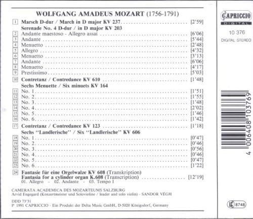 Serenade Kv 203 - Marsche Kv 237 - Contredance Kv 610, Kv 123 - Six Minuets Kv