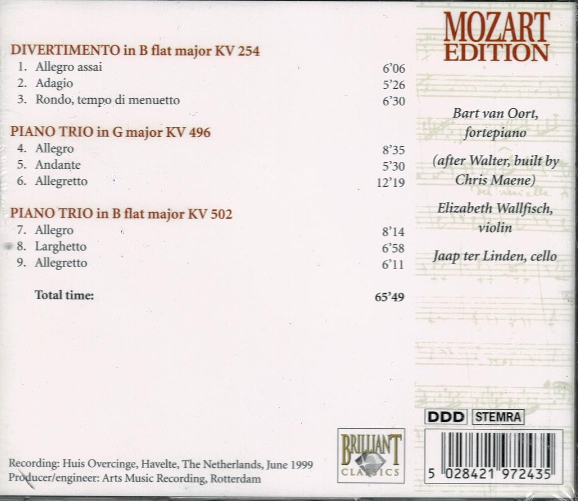 Divertimento In B Flat Major Kv 254 / Piano Trio In G Major Kv 496 / Piano Trio