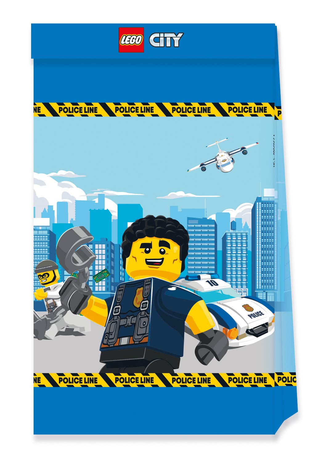 Procos 92249 Lego City Party Bags, Pack of 4, Paper Bags, Party Bags, Police Motif, Birthday, Theme Party