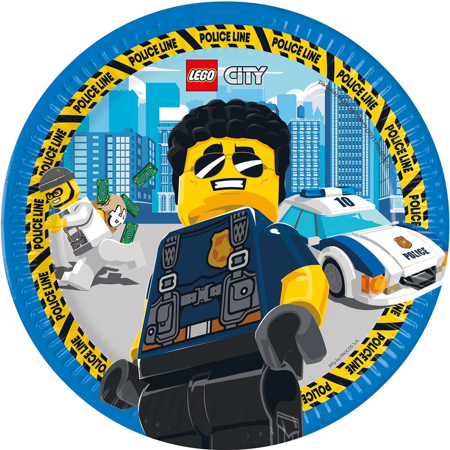 Procos 93456 Party Plates Lego City Size 23 cm Pack of 8 Disposable Paper Plates Children's Birthday Party Tableware FSC