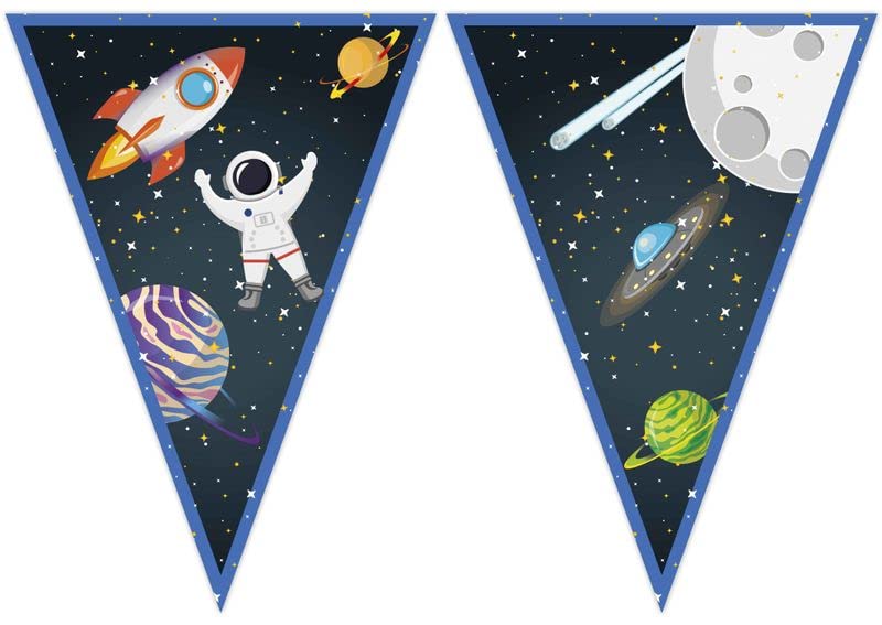 Procos- Filare 9 banderines Triangulares Cohete Planetas Astronauta Rocket Space Party de Papel FSC bandierine (PR93739