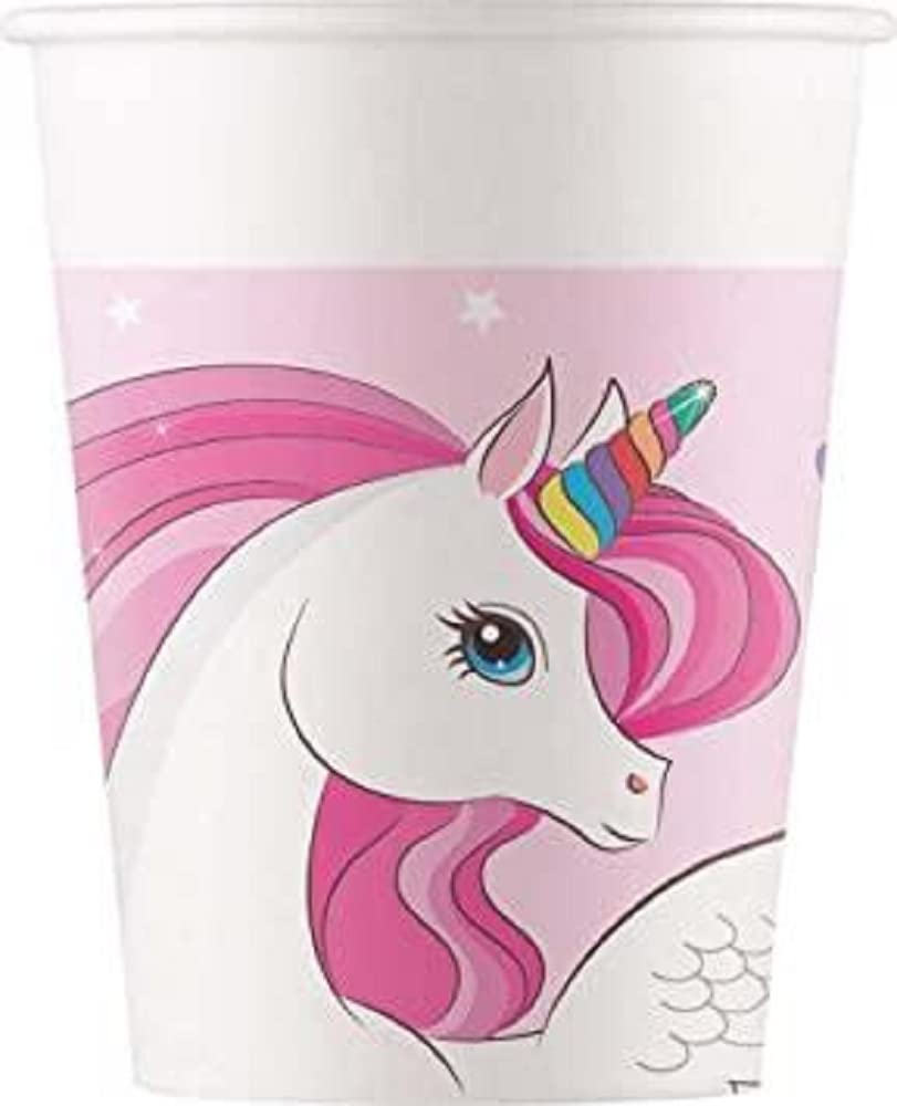 Procos 93759 93759 - Unicorn Rainbow Colours 200ml - Pack of 8 - FSC Disposable Cups Paper Cups Birthday Theme Party - Multicoloured