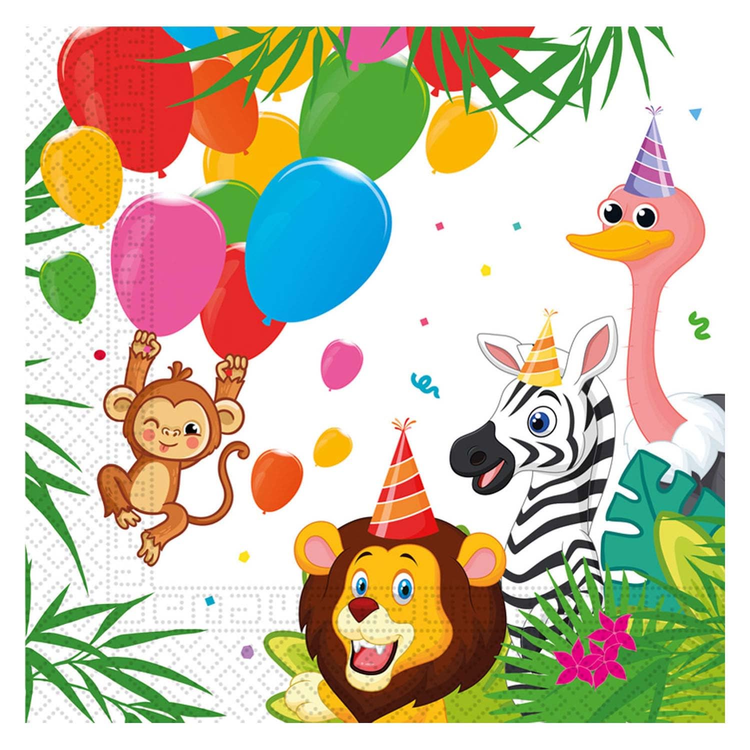 Procos - Animal Paper Napkins Jungle Balloons Party (33x33cm, Double Veil), 20 Pieces, Multicolored, 93782
