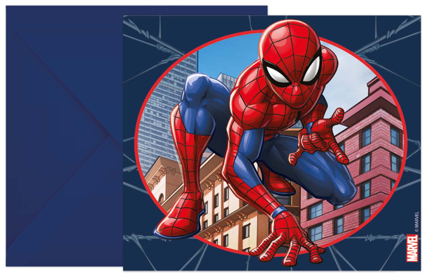 Procos 93951 93951 Spiderman Crime Fighter Invitations - FSC - Pack of 6 with Envelopes - Birthday Theme Party - Multi-Colour