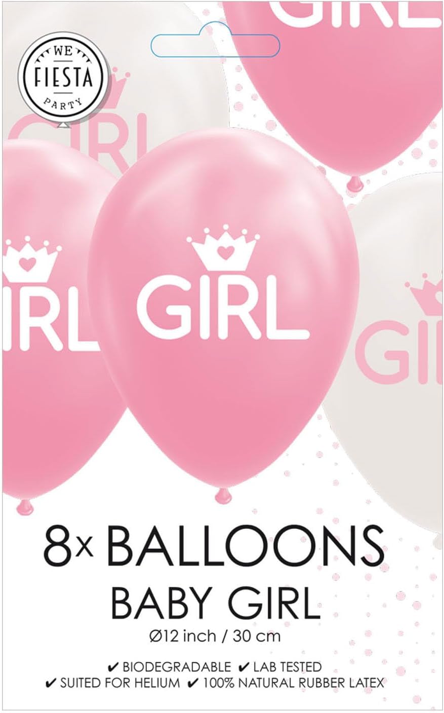 Globos Baby Girl Balloons 12 cm Latex Pink/White Pack of 8