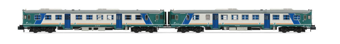 FS ALn 668 1000er-Reihe Dieseltriebwagen, 2 Stück, mit 2 Türen, XMPR-Lackierung, flache Fenster, Epoche Vb