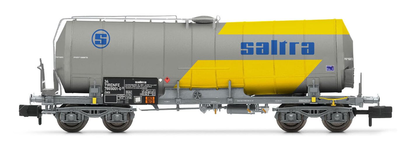 Renfe, 4-Axle Isolated Tank Wagon Saltra For The Transport Of Cianhidric Acid, Yellow Grey Livery, Ep. Iv