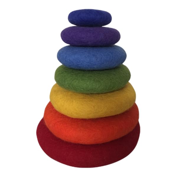 PAPOOSE TOYS - Galets en Laine feutrée regenboogset met 7 speelgoed om te stapelen en te tikken, meerkleurig (PP529