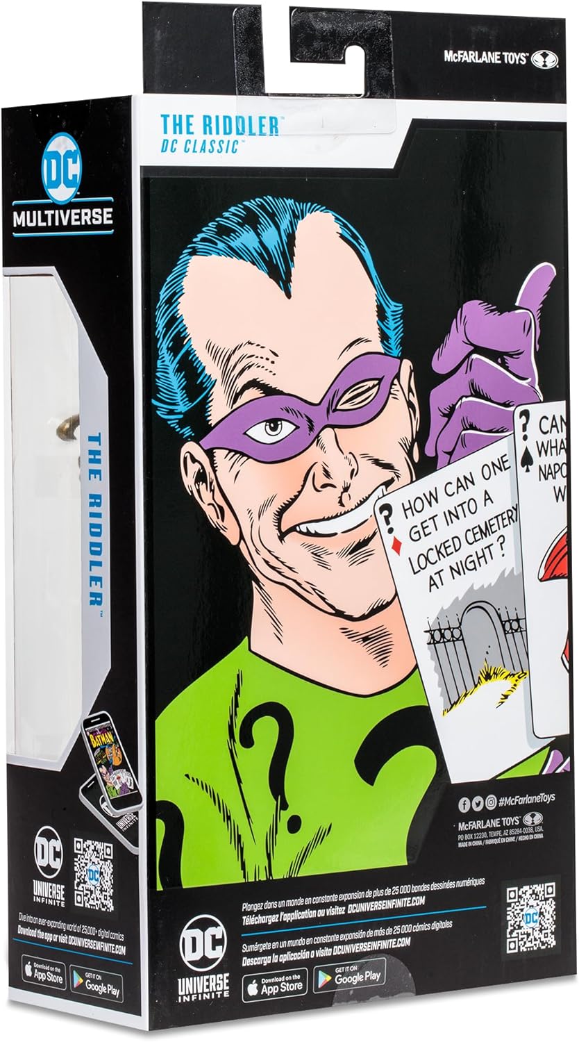 McFarlane DC Multiverse The Riddler 7" Action Figure - Ultra Articulated Collectible with Alternate Hands and Question Mark Cane (DC Classic)