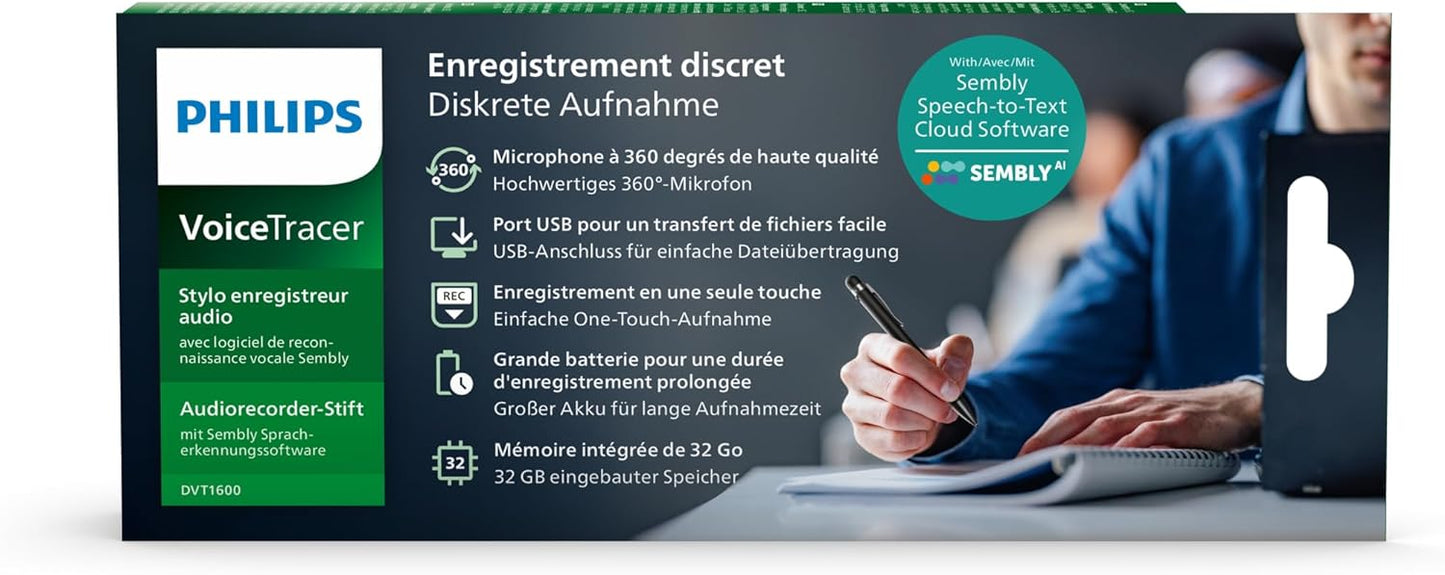 Philips Digital Voice Recorder, Black, Silver (DVT1600