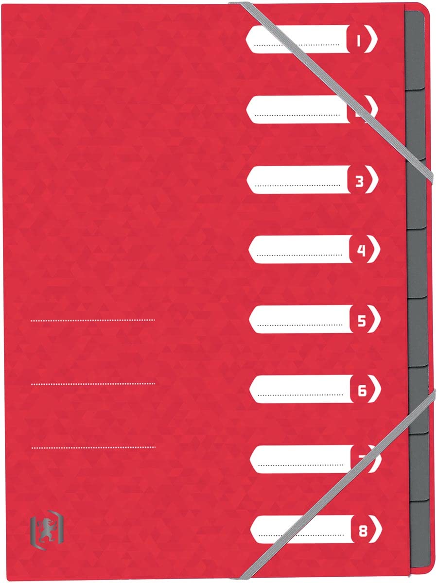 Oxford - Oxford Trieur Top File+, A4, 8 compartiments, rouge