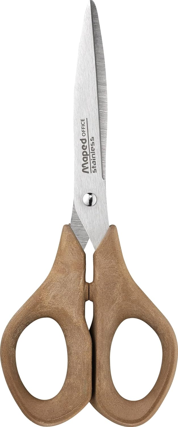 Maped - Ciseaux Advanced 50% PP Wood - Bout Pointu - Lames et Rivet en Acier Inoxydable - Poignées Ergonomiques 3D à 50% en Poudre de Bois - Garantis 10 ans - Ciseaux 17 cm