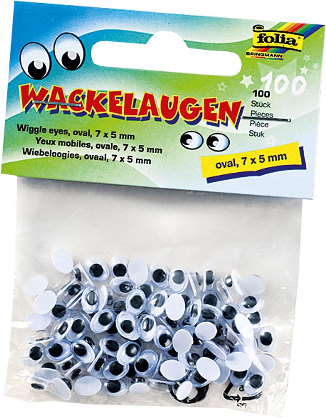 folia 750705 - Wackelaugen mit beweglicher Pupille, weiß, oval ca. 7 x 5 mm, 100 Stück - ideal für das Basteln von Figuren und Tieren