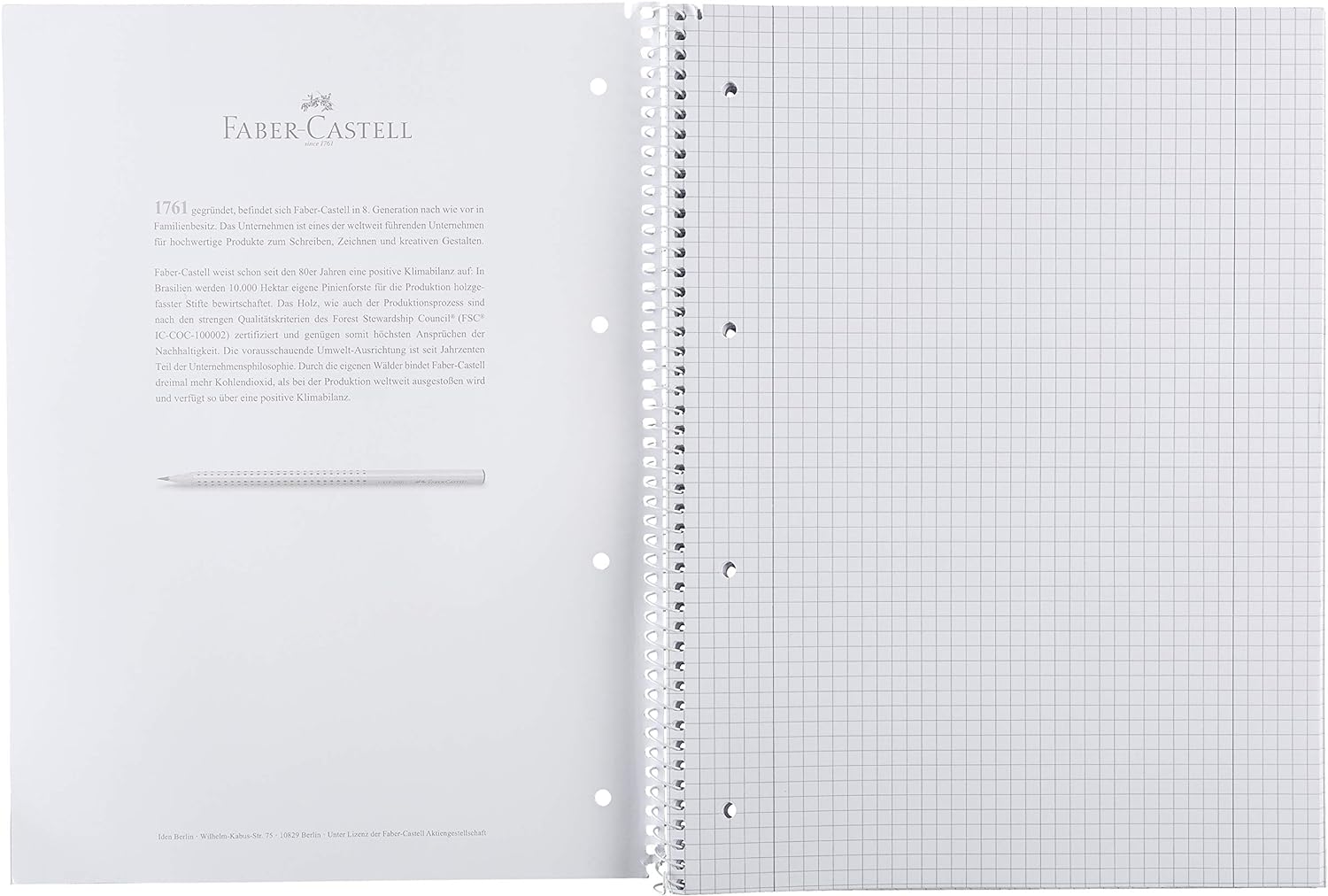 Faber-Castell Faber Castell 10419 - Collegeblock DIN A4, 80 Blatt / 90g/m², FSC-Mix zertifiziert, feines holzfreies Schreibpapier, Made in Germany, kariert - Rand beidseitig, 1 Stück