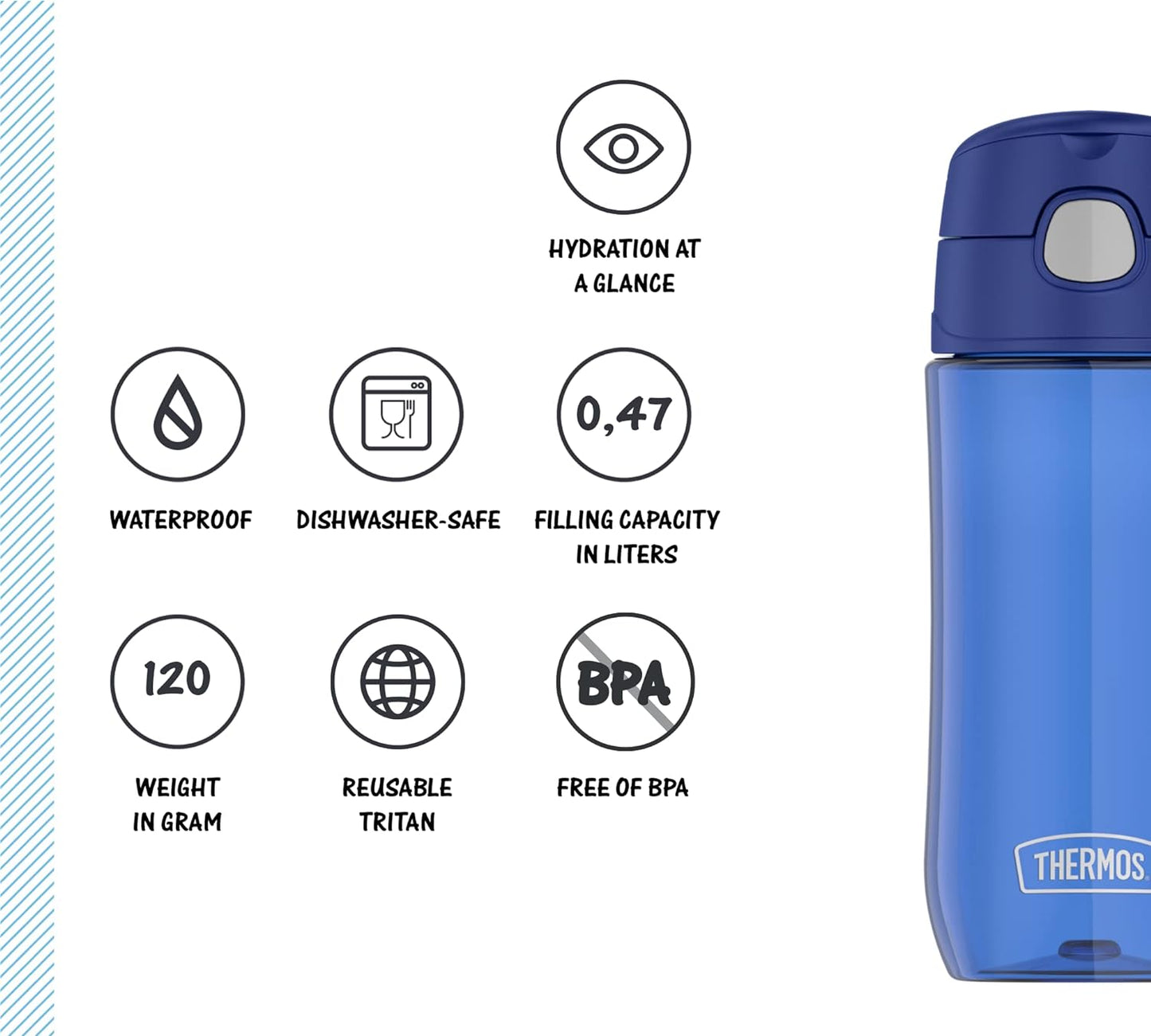 Thermos kids FUNTAINER TRITAN BOTTLE, navy, Kinder-Trinkflasche aus Tritan, leichte Flasche, absolut dicht