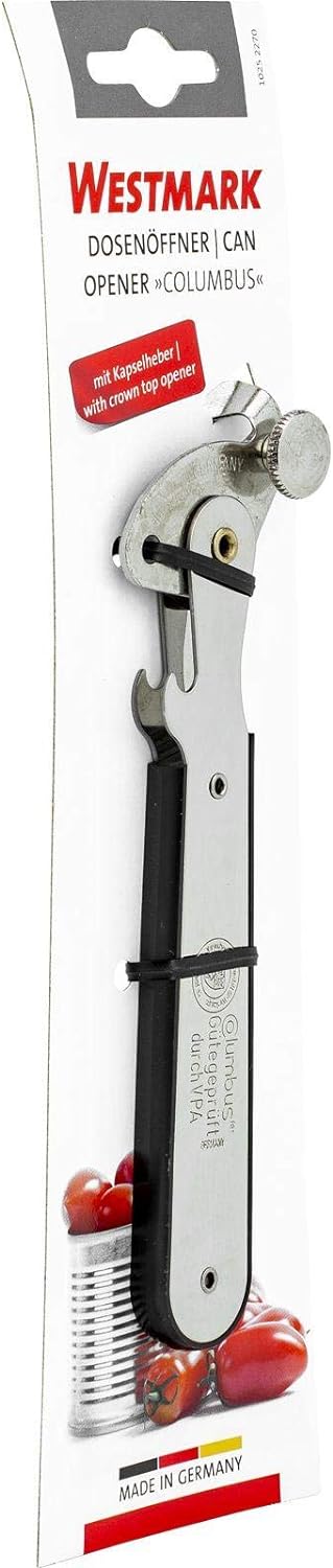Westmark Lever Can Opener with Cap Opener, Length: 16.2 cm, Steel, Columbus, Assorted Colours: Black/Red/Silver, 10252270