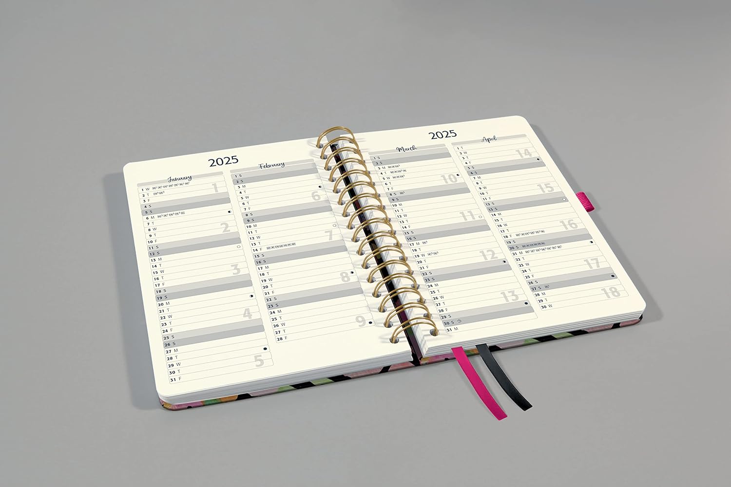 SIGEL J4600 Jolie Spiral diary 2024, Flower Love, 16,8 x 21,5 cm, hardcover, 240 pages, Black, Pink