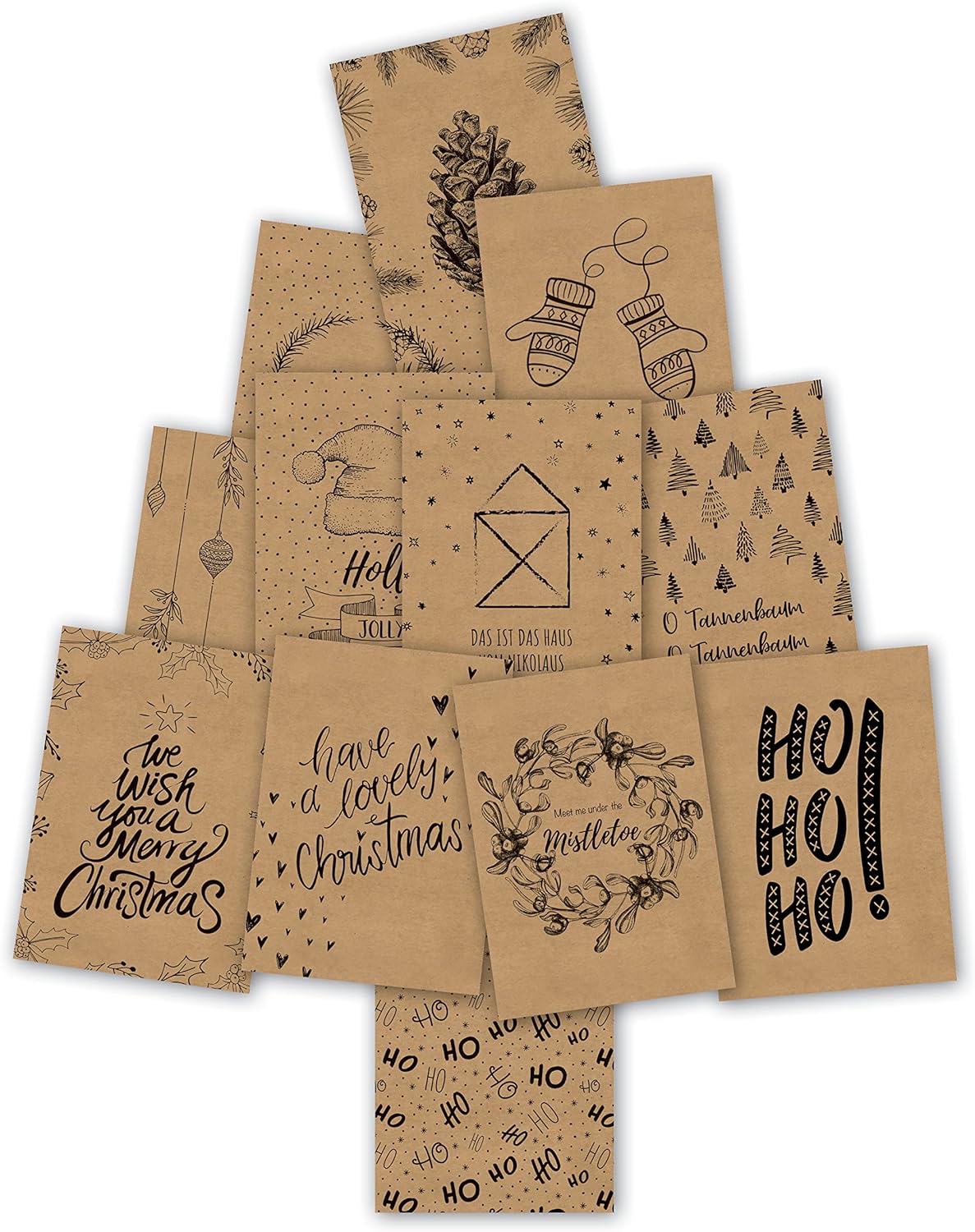 SIGEL DS700 Set of 24 Christmas postcards, 12 motifs, PEFC Certified Kraft Paper, pre-printed, easy to print brown - post cards