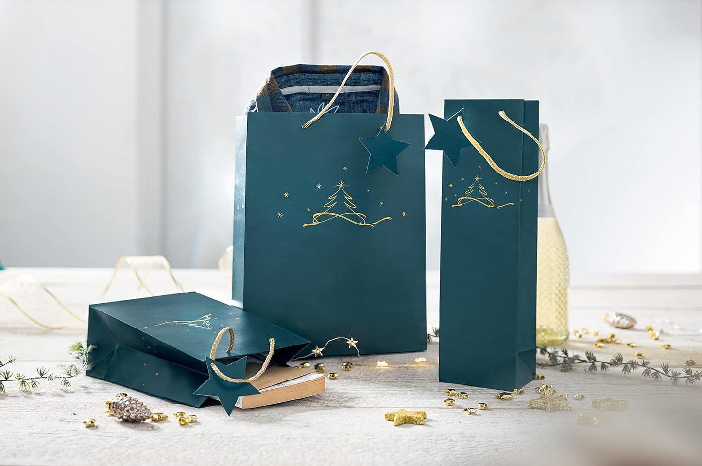 SIGEL GT035 Gift bag small, petrol Blue, 17 x 23 cm Small dark green blue/yellow