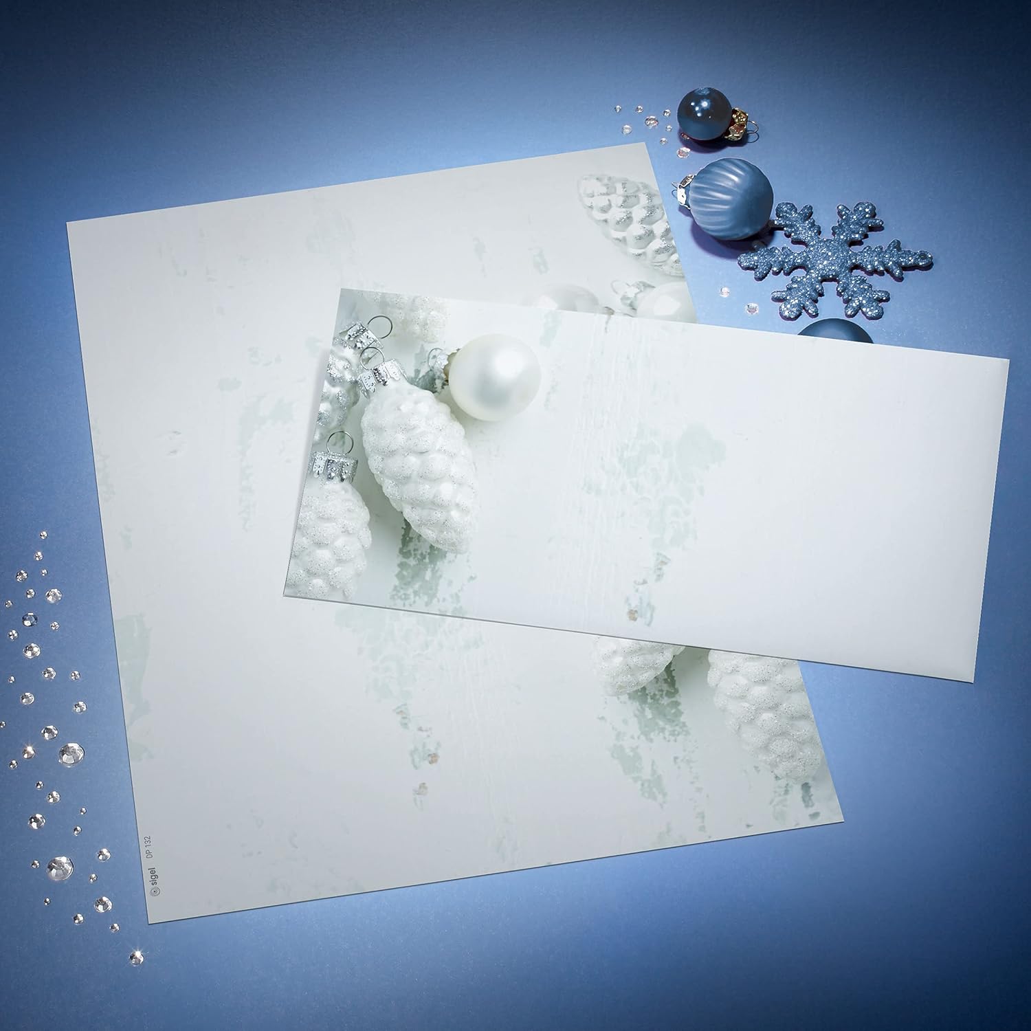 SIGEL DU132 Envelopes with fir cone design, Christmas, White, size DL (11 x 22 cm), 50 Pieces Envelopes - 50 pieces Modern Christmas - white/light gray