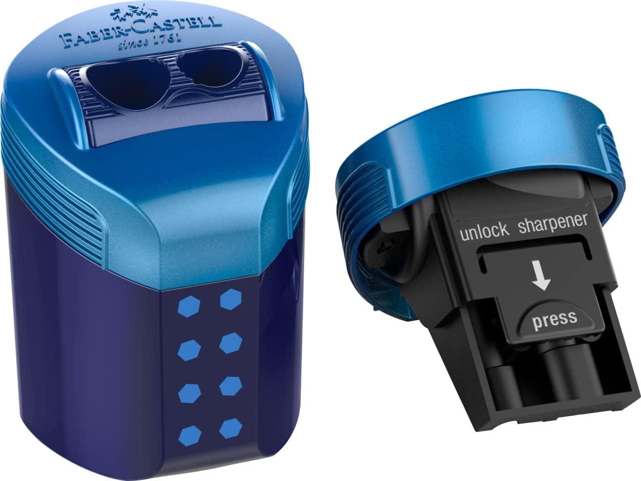 Faber-Castell Double Hole Sharpener RollOn Dots on Blister Card - Black or Blue assigned at checkout