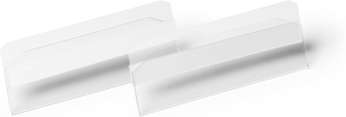 Durable Hard Cover Ticket Holder - Self-Adhesive Label Holder - 100 x 38mm - Pack of 10 - Transparent - Perfect for Labelling Shelves and Racking