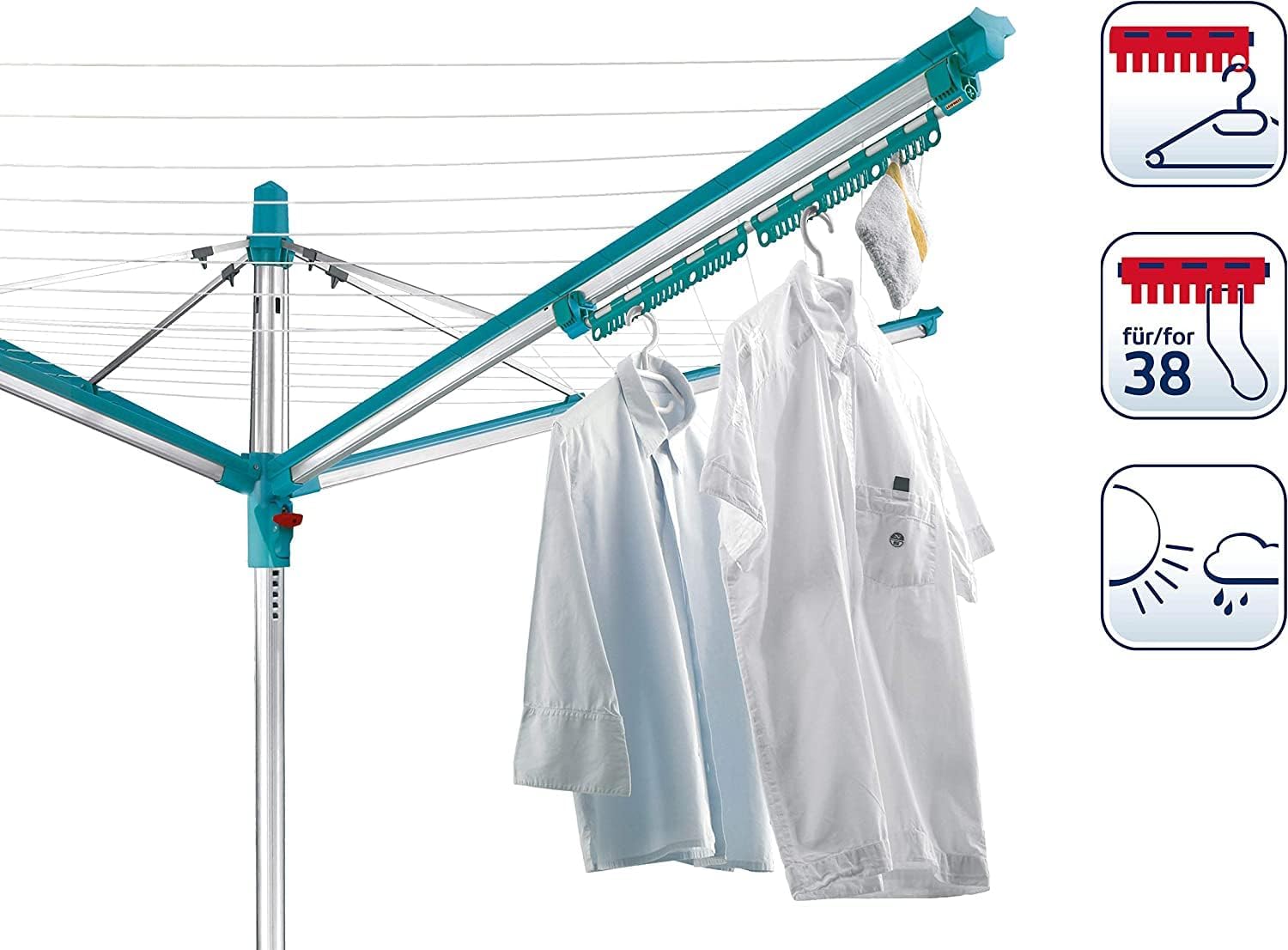 Leifheit Easyclip Linomatic windfester Kleinteilehalter, Wäscheschirm Zubehör für Linomatic Wäschespinnen, Wäschespinne Zubehör mit Klippverschluss A 92 x 24 x 15 cm