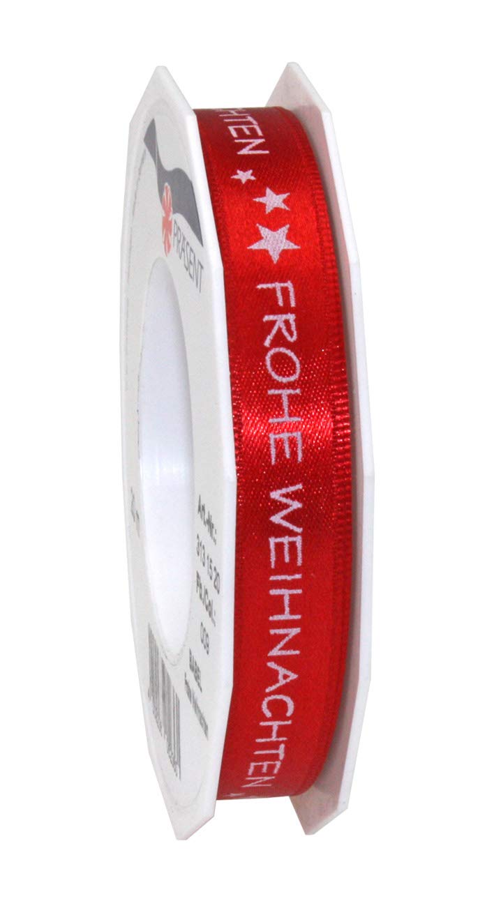 Präsent Babel Satin Ribbon, Frohe Weihnachten Red, 15 mm-20 m Red German