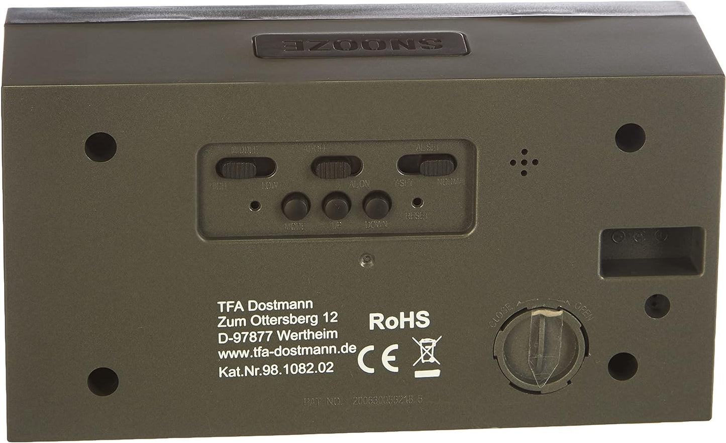 TFA Dostmann Time Block digitaler Wecker, 98.1082.02, mit LED-Leuchtziffern, drei Helligkeitstufen, 6 x 16 x 8,4 cm, schwarz, Kunststoff