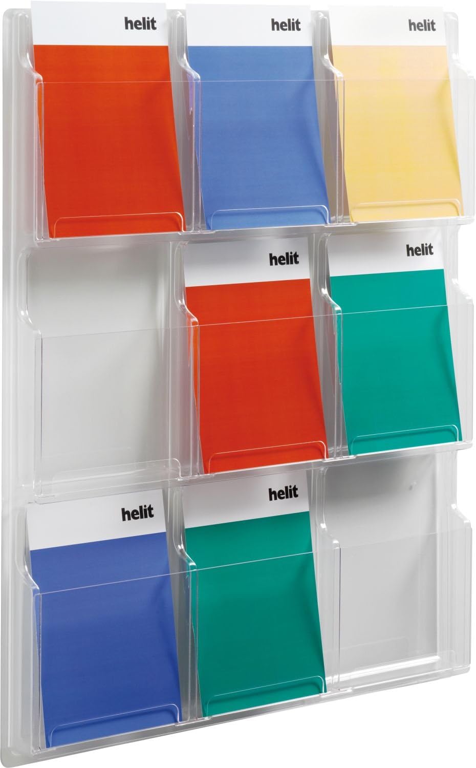 Helit H6259302 Wall Display Deluxe, 9 Pockets DIN A4 Highly Transparent 35 x 59.4 mm