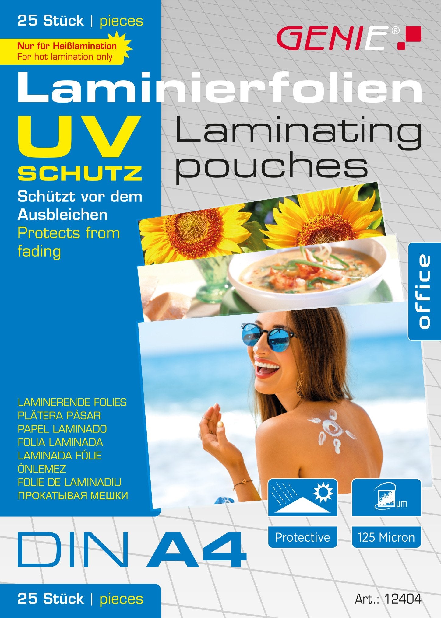 Genie Laminating Pouches (DIN A4, with UV Protection, 125 microns, UV-Resistant, Protects Against Radiation), Pack of 25